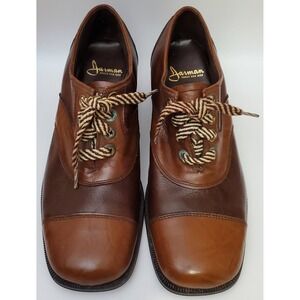 Rare Vintage Jarman Men's Shoes Platform Block Heel Two Tone Brown Oxford Hippie